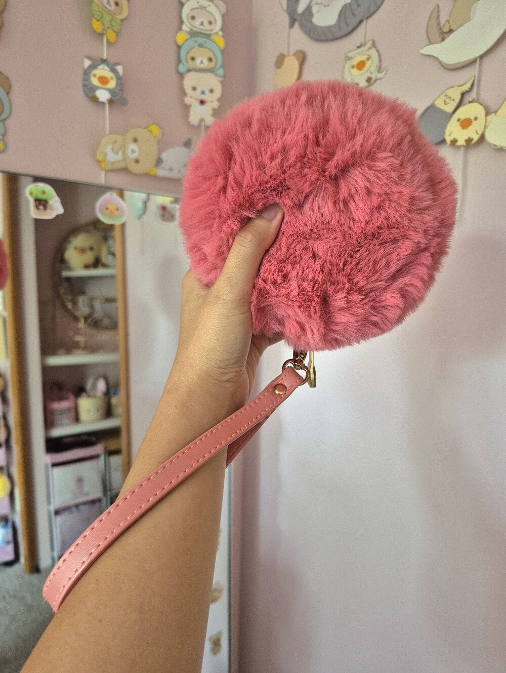 Free People Hot Coral Pink Faux Fur Wristlet